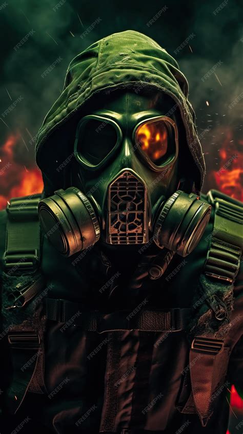 Premium AI Image | Cyberpunk gas mask character with green theme