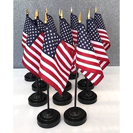 12 US 4"x6" Miniature Desk & Table Flags Includes 12 Flag Stands & 12 American Small Mini Flags ...