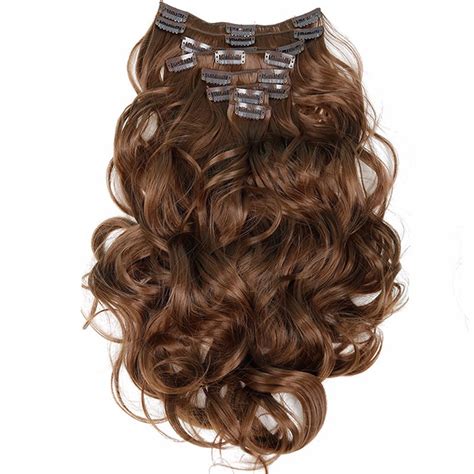 Clip in Hair Extensions 8pcs 22inch 55 cm Long Hairpiece Curly Wavy Heat Resistant Synthetic ...