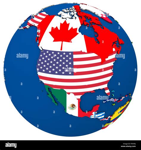 Political map of north America with each country represented by its ...