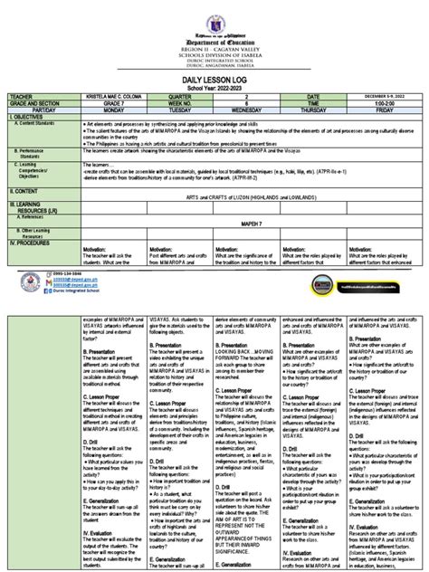 Daily Lesson Log: School Year: 2022-2023 | PDF | Teachers | Learning