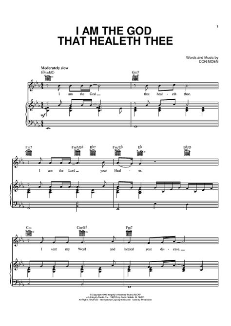 I Am The God That Healeth Thee" Sheet Music by Don Moen for Piano/Vocal ...