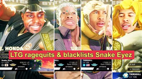 Street Fighter 5 - LTG Low Tier God ragequits & blacklists Snake Eyez (Honda) | Dec. 16, 2020 ...