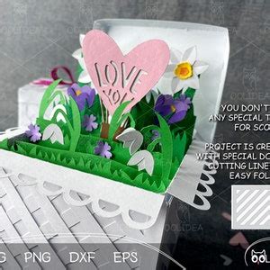 Paper Flower Gift Box SVG Template Happy Birthday & Love You - Etsy