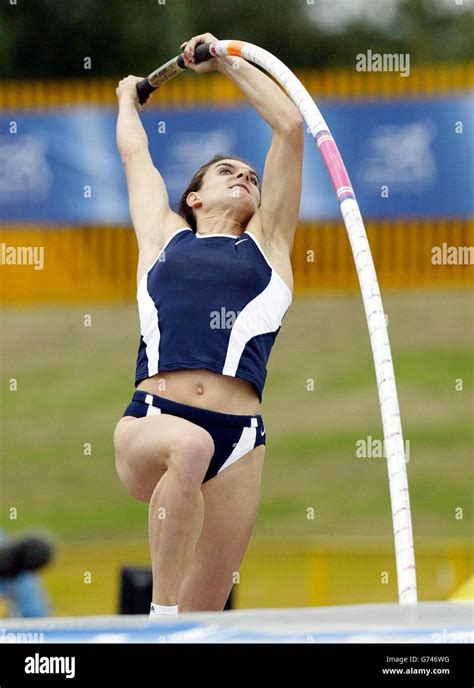 Yelena Isinbayeva takes off in the Pole Vault and breaks the World Record clearing 4 metres 89 ...