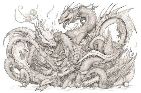 Premium Photo | A drawing of two dragons fighting each other.