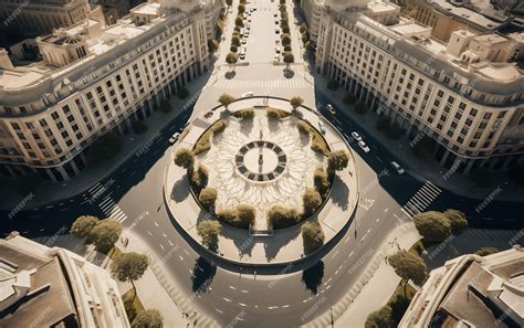 Premium AI Image | top view of a roundabout in the middle of a busy city aerial view centered ...