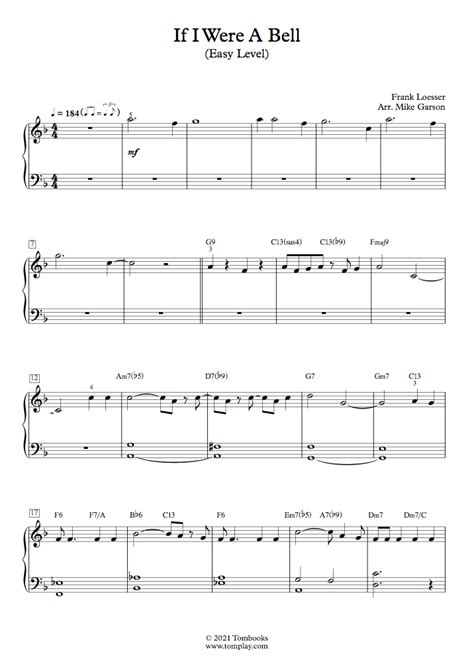 If I Were a Bell (Easy Level, with Orchestra) (Frank Loesser) - Piano Sheet Music