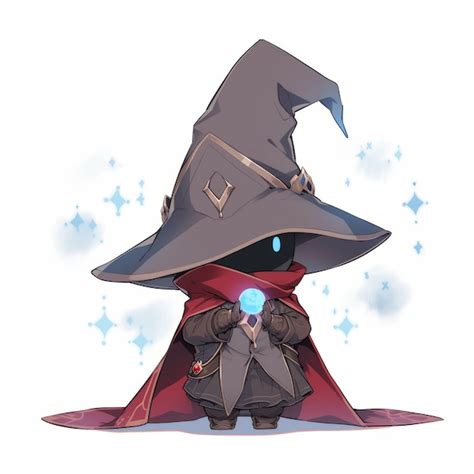 Premium Photo | A cute chibi black mage character with magical powers in anime style on a white ...