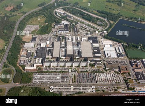 Aerial view, VW train, Volkswagen plant, VW factory, Autostadt visitor attraction, Wolfsburg ...