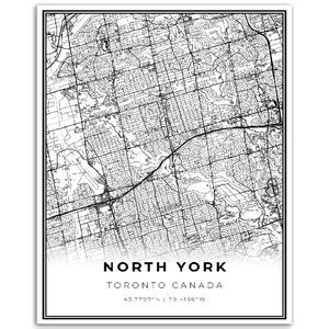 North York Map Print, Toronto Ontario ON Canada City Street Road Map Wall Art, Gift for Parent ...