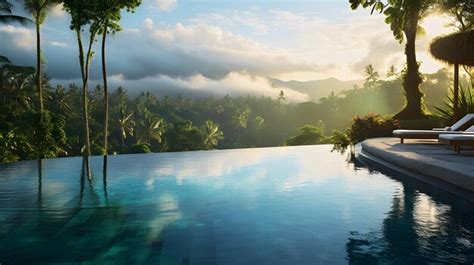 Premium AI Image | Infinity swimming pool in Bali resort during the day