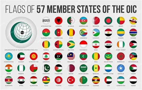 Premium Vector | OIC member states flags National round flags of countries of OIC Organization ...