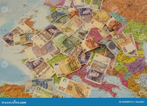 Four Different Currencies Laid Out on the Map of Europe Editorial Stock Image - Image of ...