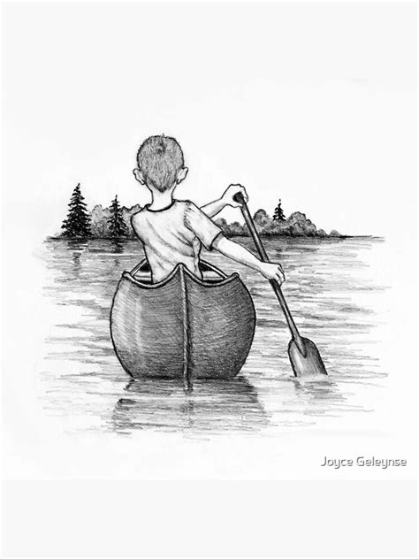 "Little Boy Paddling A Canoe Pencil Drawing" Poster for Sale by Joyce ...