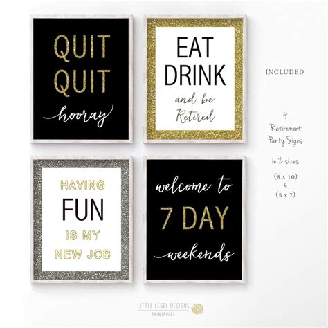 Retirement Party Signs. 2 Sizes 8x10 and 5x7. Black & Gold. - Etsy