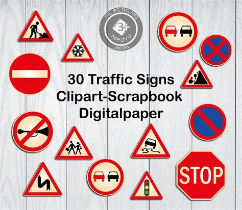 30 Traffic Sign Clipart. Road Signs Bundle Digitalpaper. Traffic ...