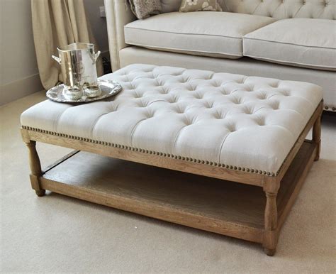 Ottoman - Upholstered Petit Royale Ottoman Coffee Table - Oatmeal Linen ...