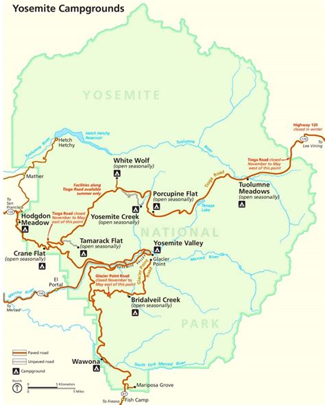 Yosemite campgrounds map - Ontheworldmap.com