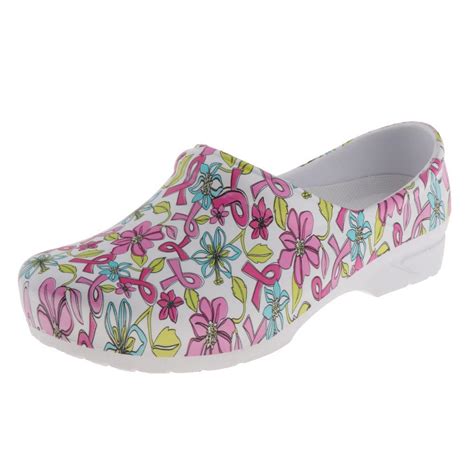 Women's Pink Ribbon Floral Nursing Shoes Waterproof Slip-Resistant ...