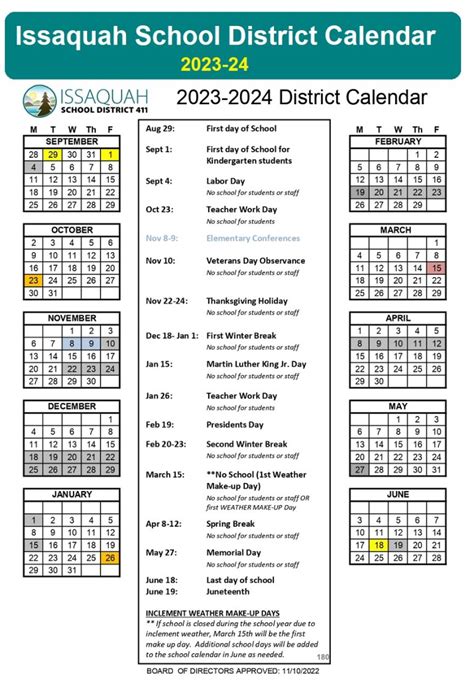 Issaquah School District Calendar 2023-24 | List of Holidays