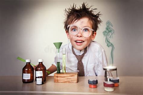 Crazy Scientist. Young Boy Performing Experiments Stock Photo - Image ...