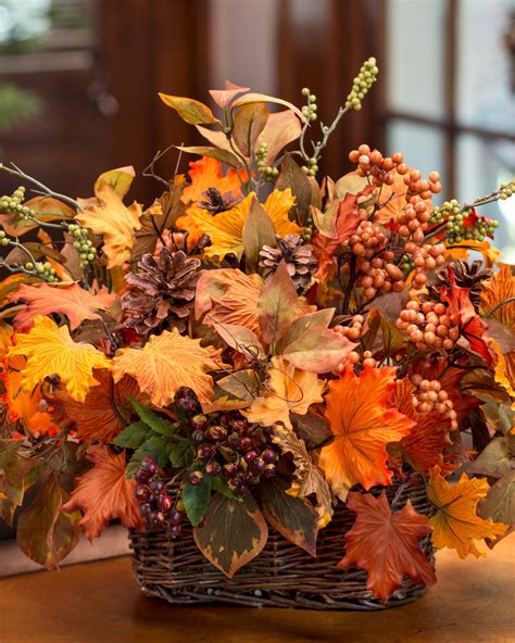 Autumn Leaves & Berries Silk Flower Basket at Officescapesdirect.com | Fall flower arrangements ...