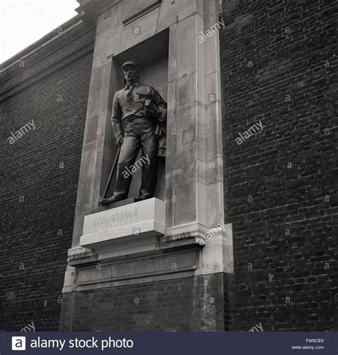 1950s historical, showing Bronze statue of David Livingston, famous ...