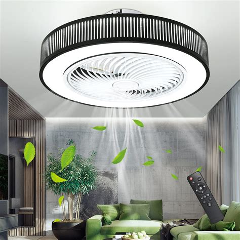 Buy IYUNXI Enclosed Ceiling Fan with Lights Iron 72W Low Profile Ceiling Fan with Remote 20 In ...