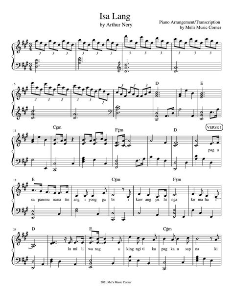 Arthur Nery - Isa Lang (piano sheet music) 악보 by Mel's Music Corner