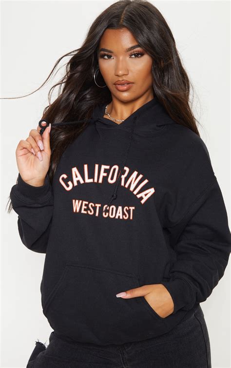 Black California Graphic Oversized Hoodie | PrettyLittleThing USA