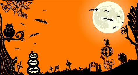 Halloween night background with a cemetery, pumpkins and moon. 10658833 ...