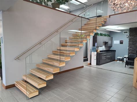 Structural steel Framed wooden floating stairs.