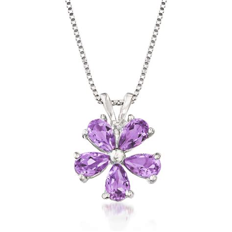 1.00 ct. t.w. Amethyst Flower Pendant Necklace in Sterling Silver. 18 ...