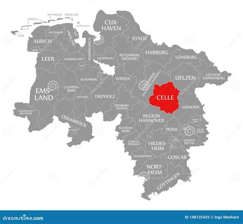 Celle County Red Highlighted in Map of Lower Saxony Germany Stock ...