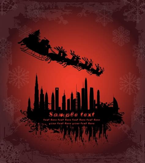 Xmas background sleighing santa city silhouettes dark red Vectors graphic art designs in ...