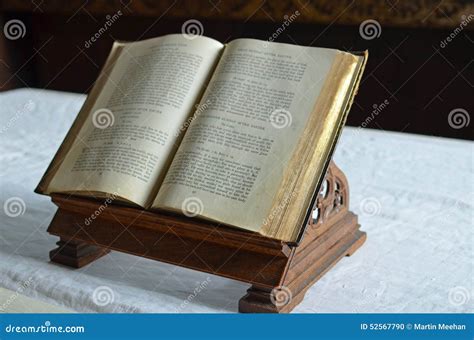 Open Bible On An Altar In A English Church. Stock Photo - Image: 52567790