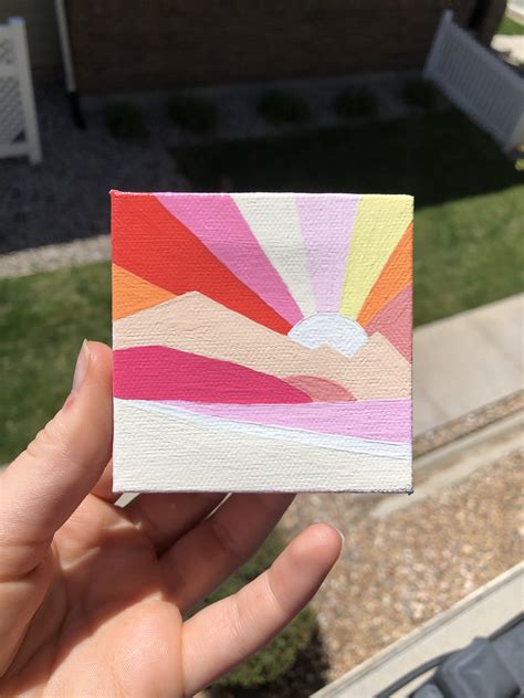 Mini Canvas Art / mountain sunset scene | Small canvas paintings, Mini ...