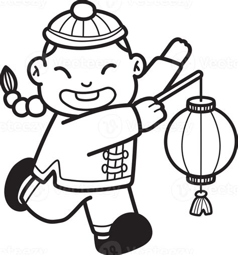 Hand Drawn chinese boy with lantern illustration 17182496 PNG