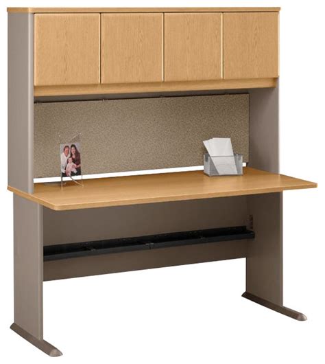 Bush Series A 60" Wood Computer Desk with Hutch in Light Oak - Transitional - Desks And Hutches ...