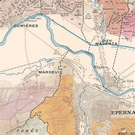 Old map of Marne River Valley Champagne Vineyards France | Etsy