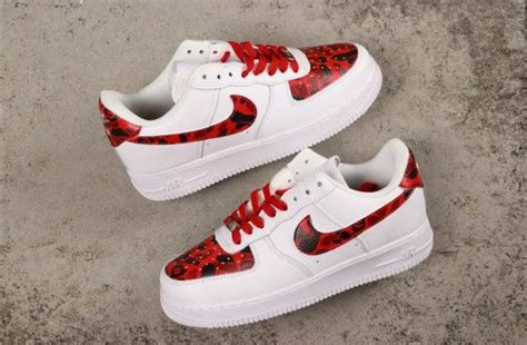 Custom Nike Air Force 1 Camo Red White | Red nike shoes, Nike air shoes, Red nike