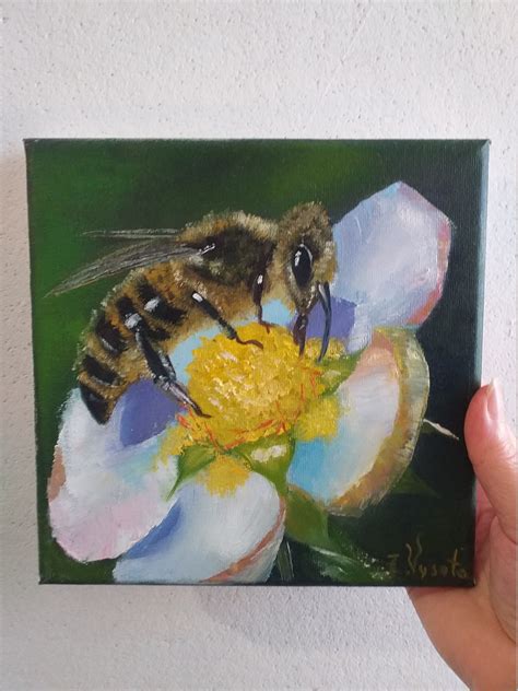 Honey Bee Painting Flower Original Art Floral Oil Painting on | Etsy