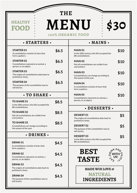 Customize and get this Simple Vintage Healthy Food Best Taste Restaurant Menu template