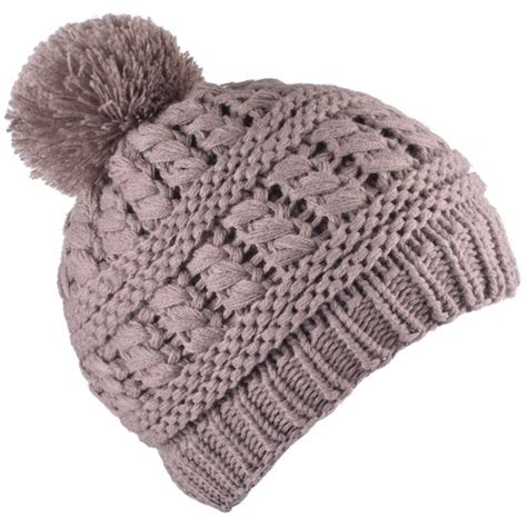 Cable Knit Pom Pom Hat Winter Beanies Hats Stocking Cap For Women and ...