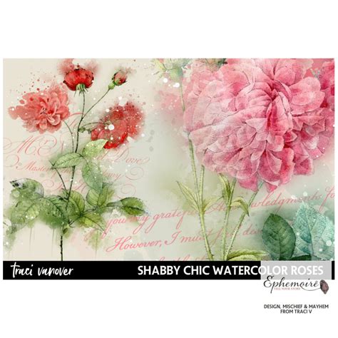 a watercolor painting of pink flowers on a white background with the words shabby chic ...