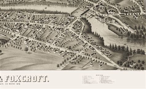 Dover & Foxcroft, Maine in 1878 - Bird's Eye View Map, Aerial, Panorama, Vintage, Antique ...