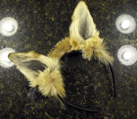 Coyote Wolf Furry Ears Headband Real Recycled Fur Black by Zhon