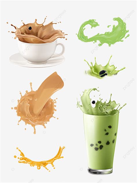 Milk Tea Splash Vector Hd Images, Original Vector Matcha Green Tea Milk ...