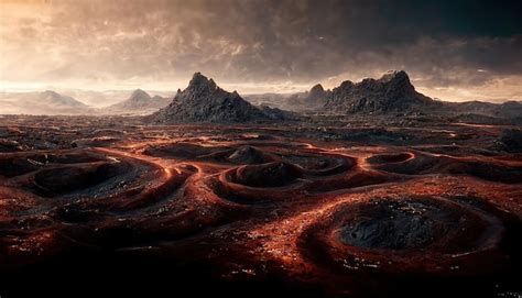 Premium Photo | Alien planet surface with rocky mountains and stars in dark space sky 3d ...